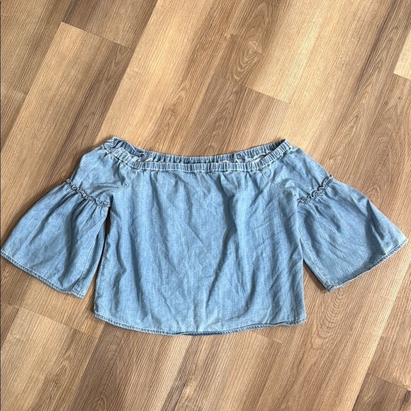Madewell Denim Azalea Off-the-Shoulder Top Chambray G5802 Flawed Size Small - Picture 4 of 9